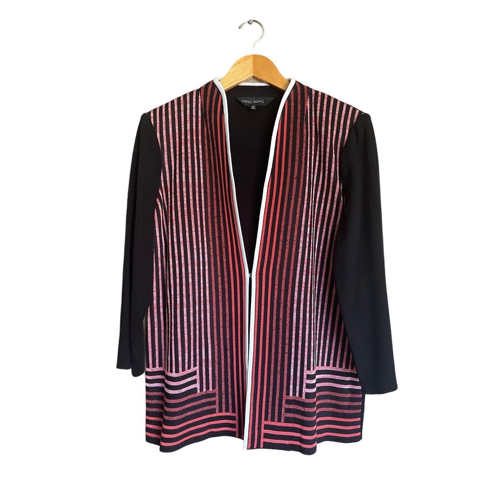 Ming Wang‎ Black Red. White Cardigan